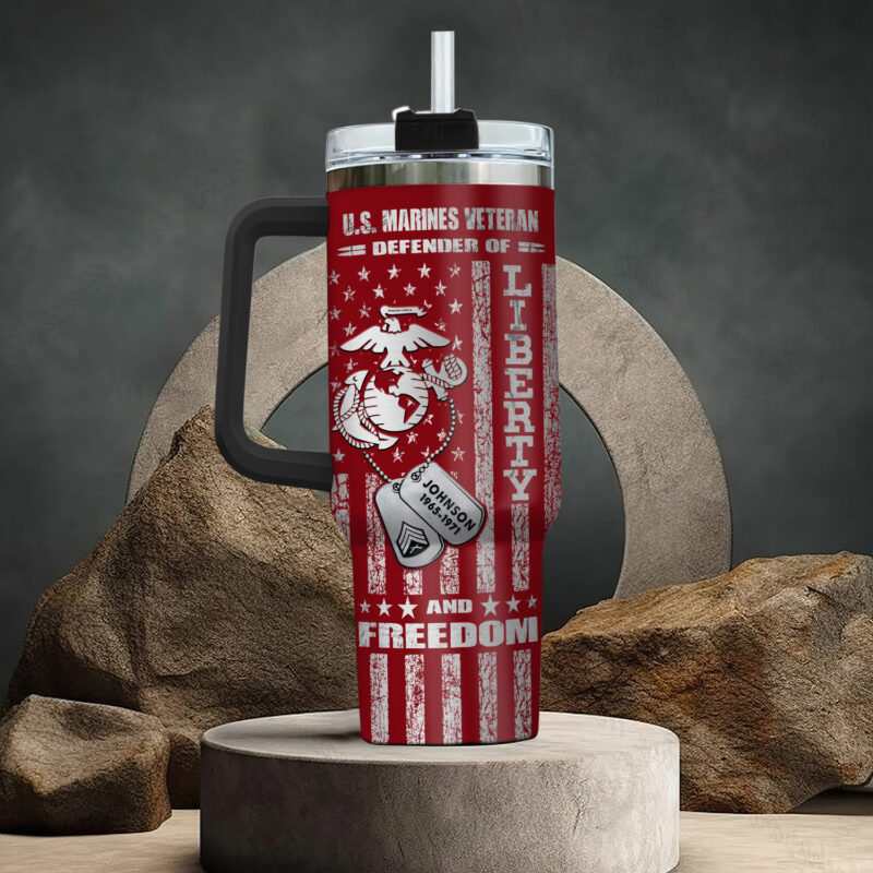 United States Marine Corps Custom Stanley Quencher 40oz Stainless Steel Tumbler With Handle - Threewoofs - Image 3