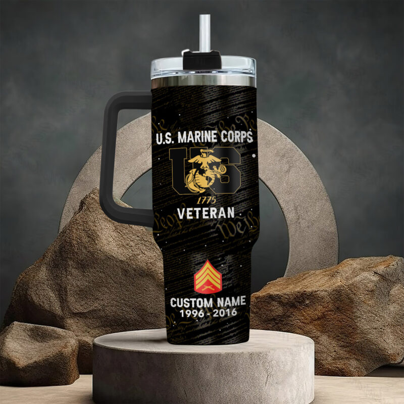 United States Marine Corps Custom Stanley Quencher 40oz Stainless Steel Tumbler With Handle - Threewoofs - Image 3