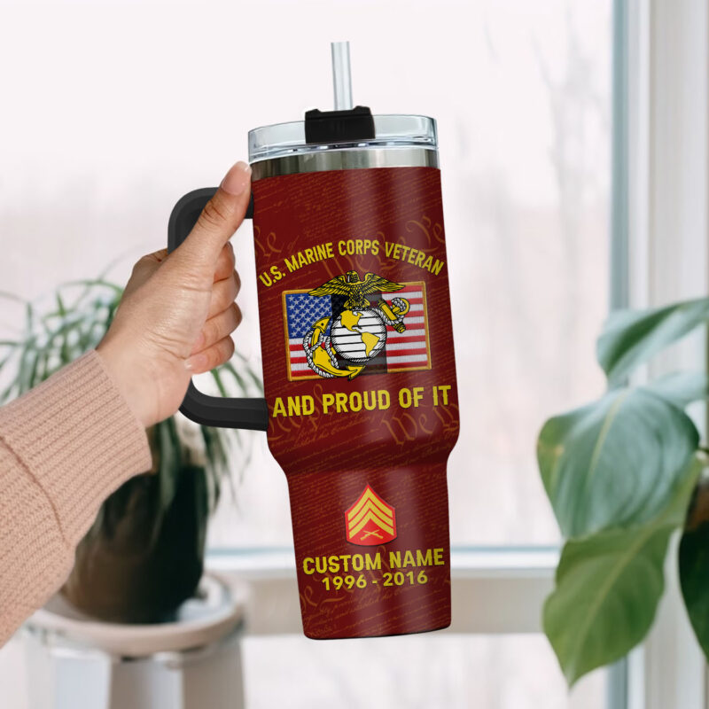 United States Marine Corps Custom Stanley Quencher 40oz Stainless Steel Tumbler With Handle - Threewoofs - Image 2
