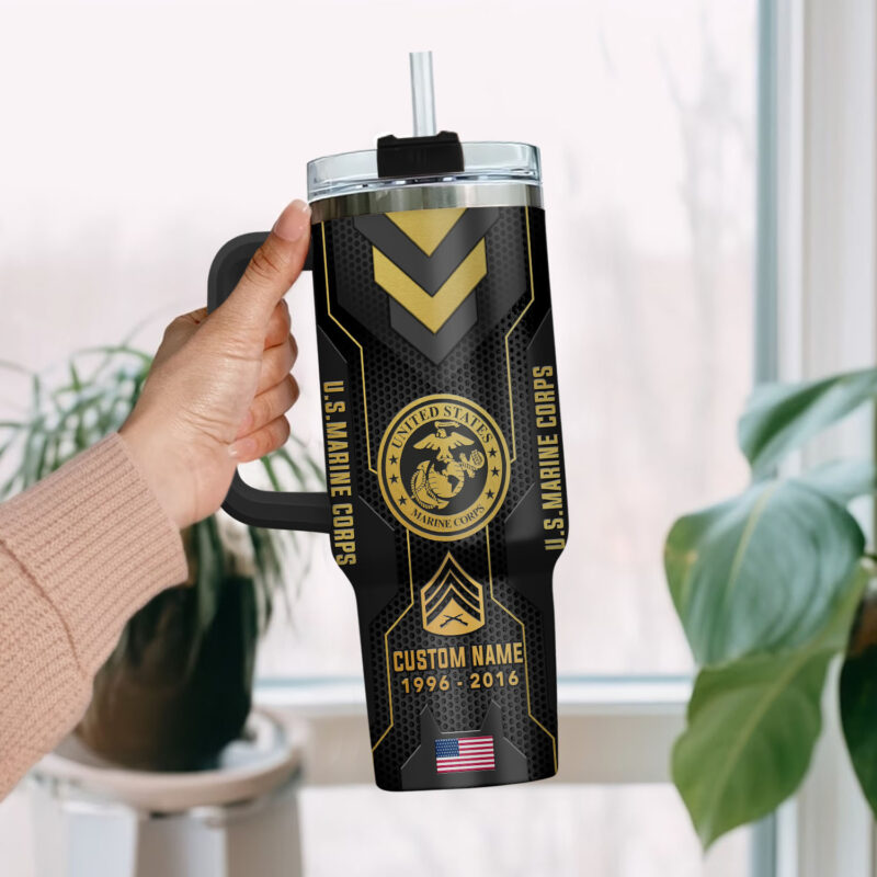 United States Marine Corps Custom Stanley Quencher 40oz Stainless Steel Tumbler With Handle - Threewoofs - Image 2