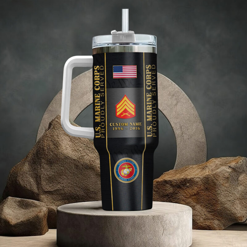United States Marine Corps Custom Stanley Quencher 40oz Stainless Steel Tumbler With Handle - Threewoofs - Image 3