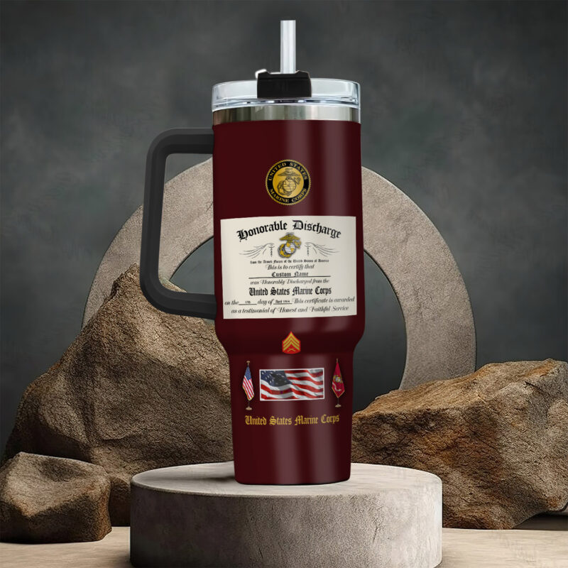 United States Marine Corps Custom Stanley Quencher 40oz Stainless Steel Tumbler With Handle - Threewoofs - Image 3