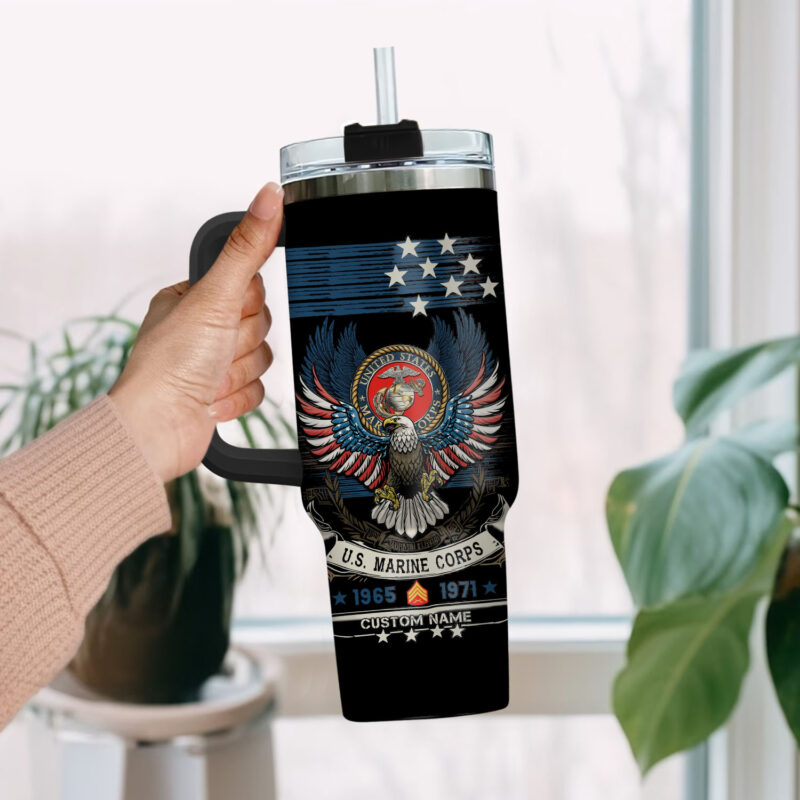 United States Marine Corps Custom Stanley Quencher 40oz Stainless Steel Tumbler With Handle - Threewoofs - Image 2