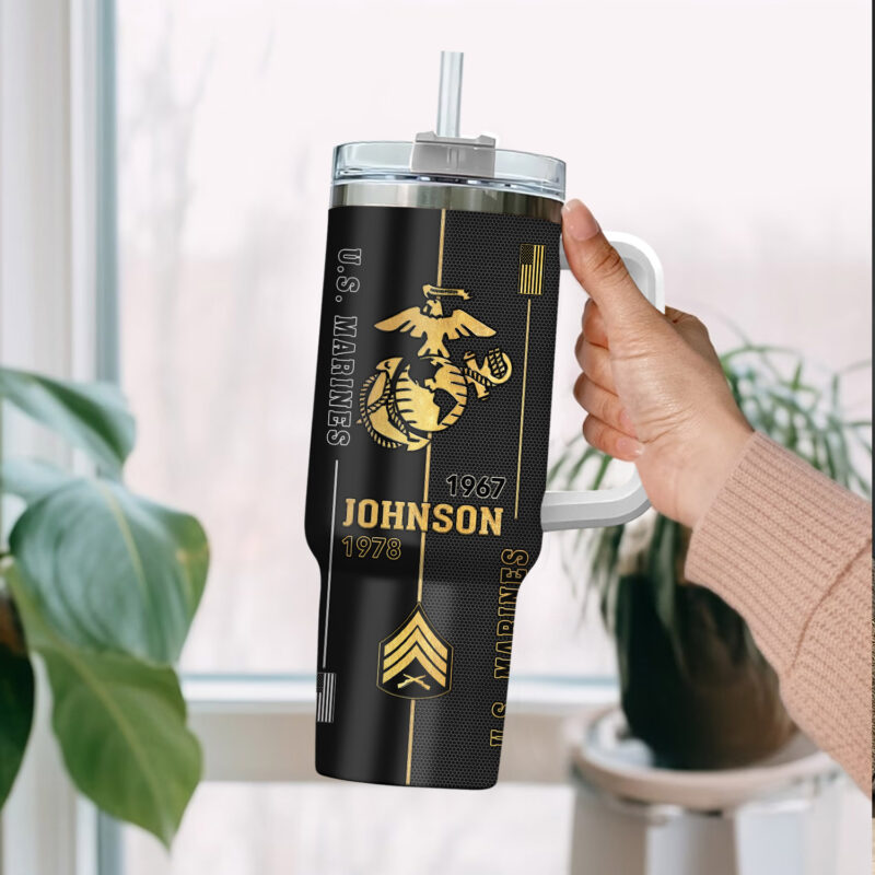 United States Marine Corps Custom Stanley Quencher 40oz Stainless Steel Tumbler With Handle - Threewoofs - Image 2