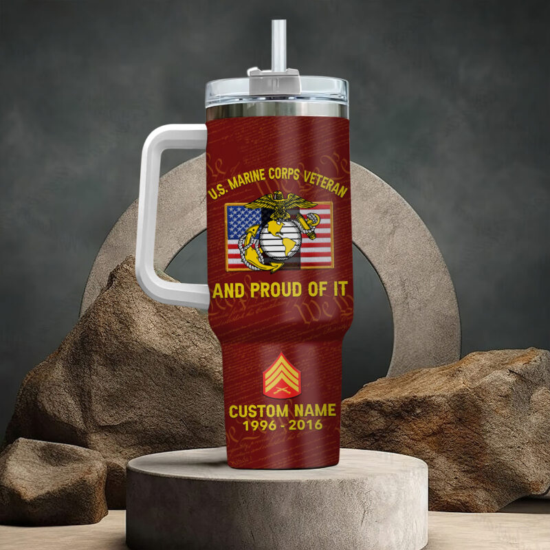 United States Marine Corps Custom Stanley Quencher 40oz Stainless Steel Tumbler With Handle - Threewoofs - Image 3