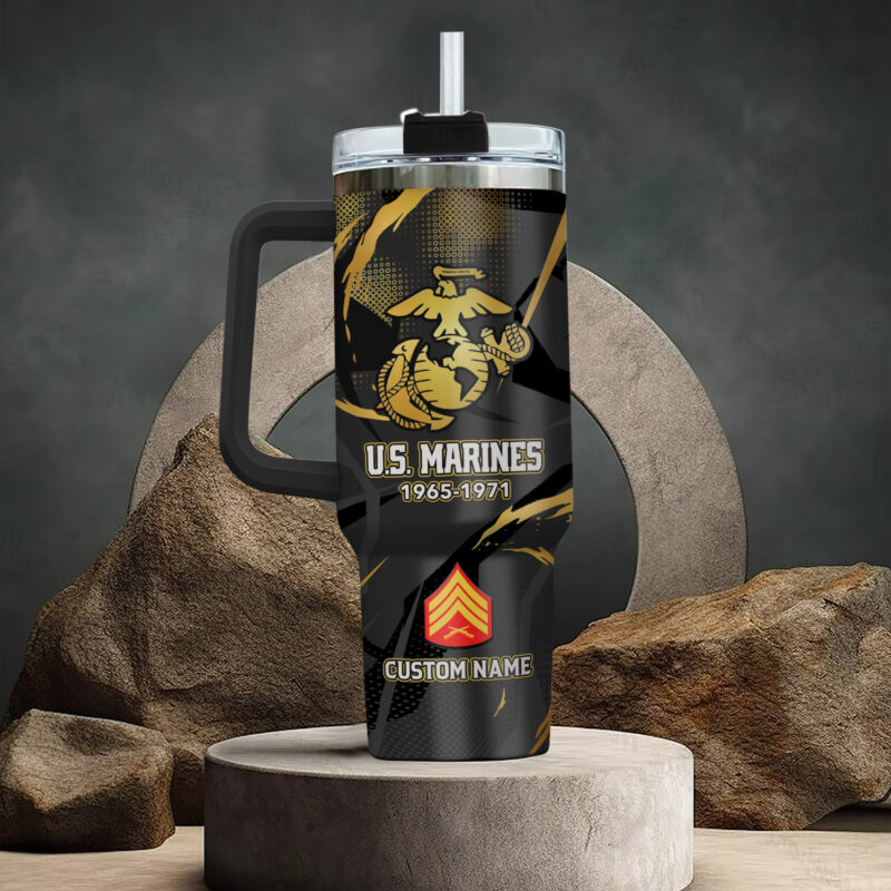 United States Marine Corps Custom Stanley Quencher 40oz Stainless Steel Tumbler With Handle - Threewoofs - Image 3