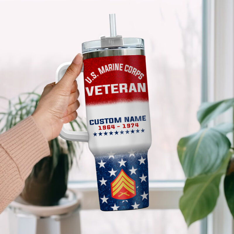 United States Marine Corps Custom Stanley Quencher 40oz Stainless Steel Tumbler With Handle - Threewoofs - Image 2