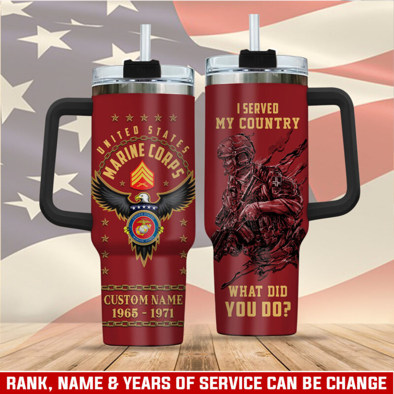 United States Marine Corps Custom Stanley Quencher 40oz Stainless Steel Tumbler With Handle - Threewoofs