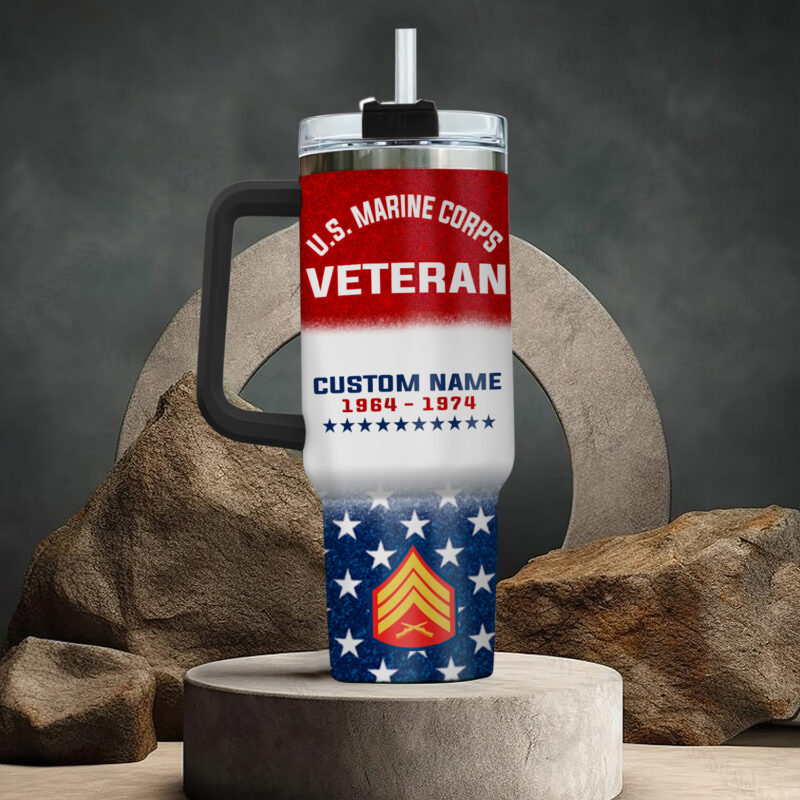 United States Marine Corps Custom Stanley Quencher 40oz Stainless Steel Tumbler With Handle - Threewoofs - Image 3