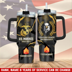 United States Marine Corps Custom Stanley Quencher 40oz Stainless Steel Tumbler With Handle - Threewoofs