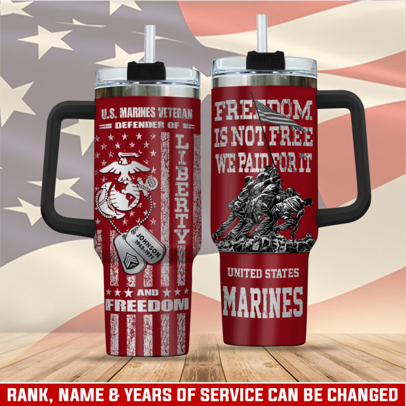 United States Marine Corps Custom Stanley Quencher 40oz Stainless Steel Tumbler With Handle - Threewoofs