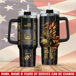 United States Marine Corps Custom Stanley Quencher 40oz Stainless Steel Tumbler With Handle - Threewoofs