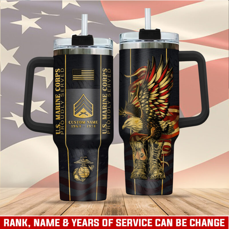 United States Marine Corps Custom Stanley Quencher 40oz Stainless Steel Tumbler With Handle - Threewoofs