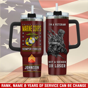 United States Marine Corps Custom Stanley Quencher 40oz Stainless Steel Tumbler With Handle - Threewoofs