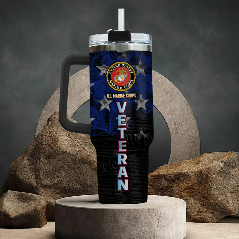 United States Marine Corps Custom Stanley Quencher 40oz Stainless Steel Tumbler With Handle - Threewoofs - Image 3