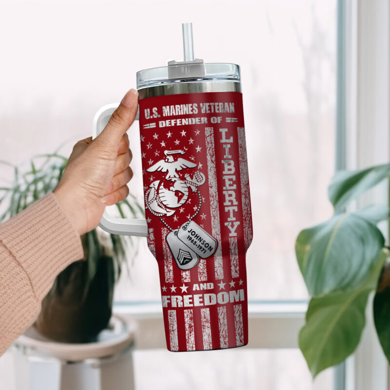 United States Marine Corps Custom Stanley Quencher 40oz Stainless Steel Tumbler With Handle - Threewoofs - Image 2