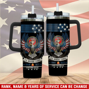 United States Marine Corps Custom Stanley Quencher 40oz Stainless Steel Tumbler With Handle - Threewoofs