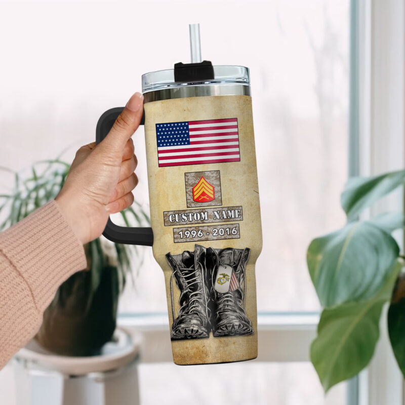 United States Marine Corps Custom Stanley Quencher 40oz Stainless Steel Tumbler With Handle - Threewoofs - Image 2