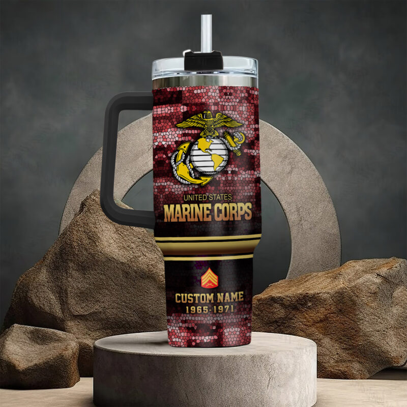United States Marine Corps Custom Stanley Quencher 40oz Stainless Steel Tumbler With Handle - Threewoofs - Image 3