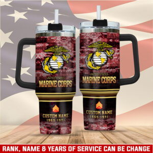 United States Marine Corps Custom Stanley Quencher 40oz Stainless Steel Tumbler With Handle - Threewoofs