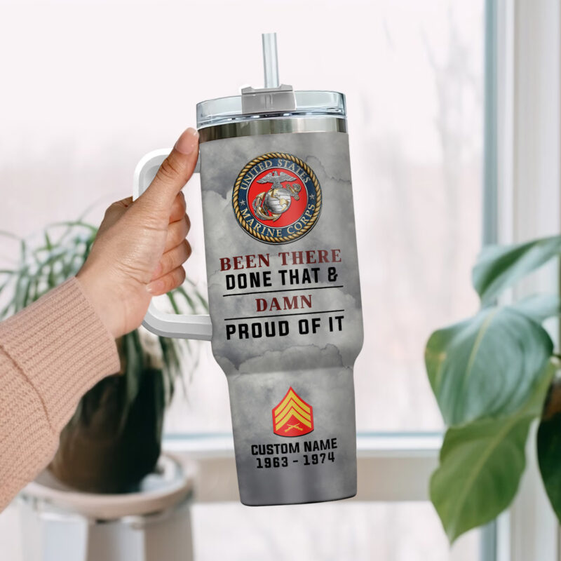 United States Marine Corps Custom Stanley Quencher 40oz Stainless Steel Tumbler With Handle - Threewoofs - Image 2