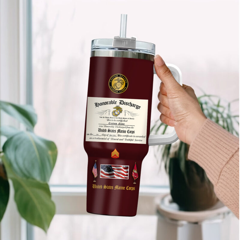 United States Marine Corps Custom Stanley Quencher 40oz Stainless Steel Tumbler With Handle - Threewoofs - Image 2