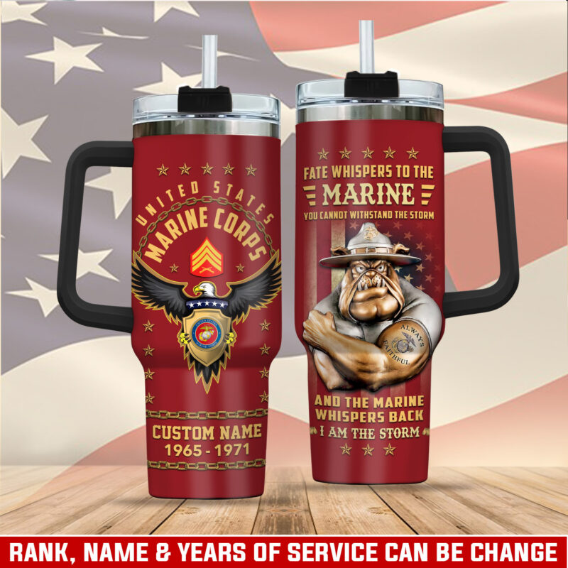 United States Marine Corps Custom Stanley Quencher 40oz Stainless Steel Tumbler With Handle - Threewoofs