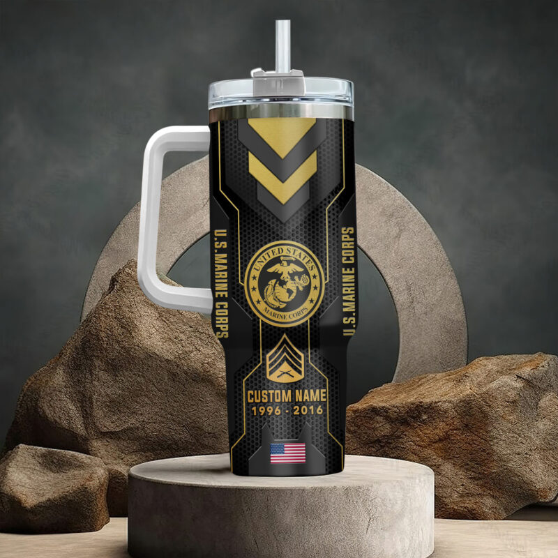 United States Marine Corps Custom Stanley Quencher 40oz Stainless Steel Tumbler With Handle - Threewoofs - Image 3
