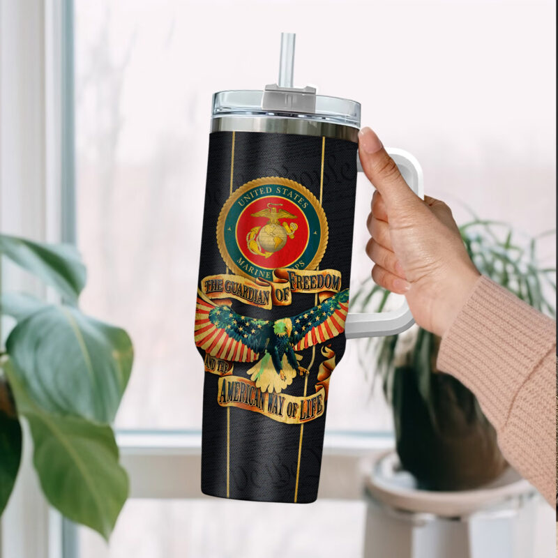 United States Marine Corps Custom Stanley Quencher 40oz Stainless Steel Tumbler With Handle - Threewoofs - Image 2