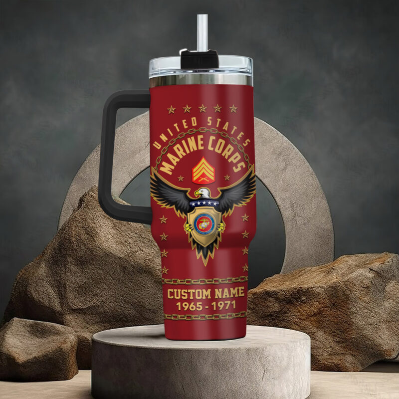 United States Marine Corps Custom Stanley Quencher 40oz Stainless Steel Tumbler With Handle - Threewoofs - Image 3