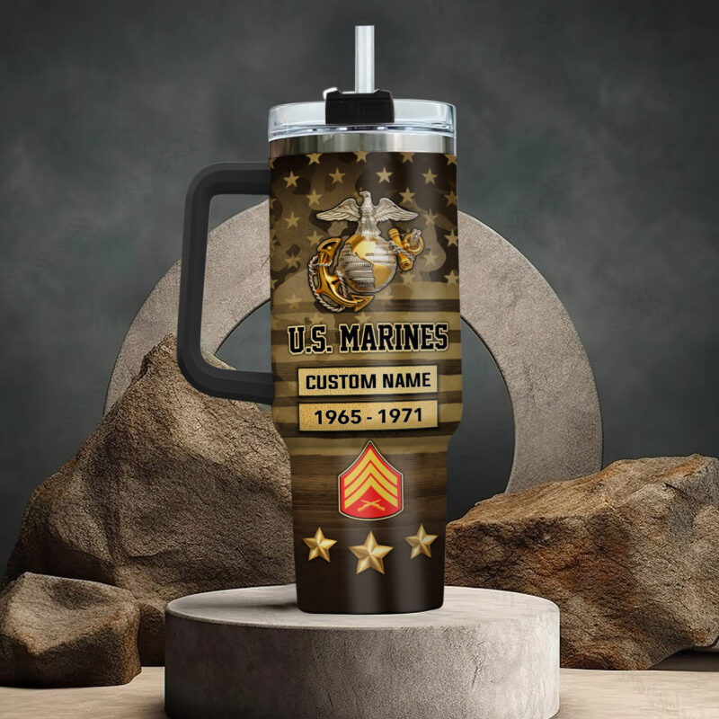 United States Marine Corps Custom Stanley Quencher 40oz Stainless Steel Tumbler With Handle - Threewoofs - Image 3