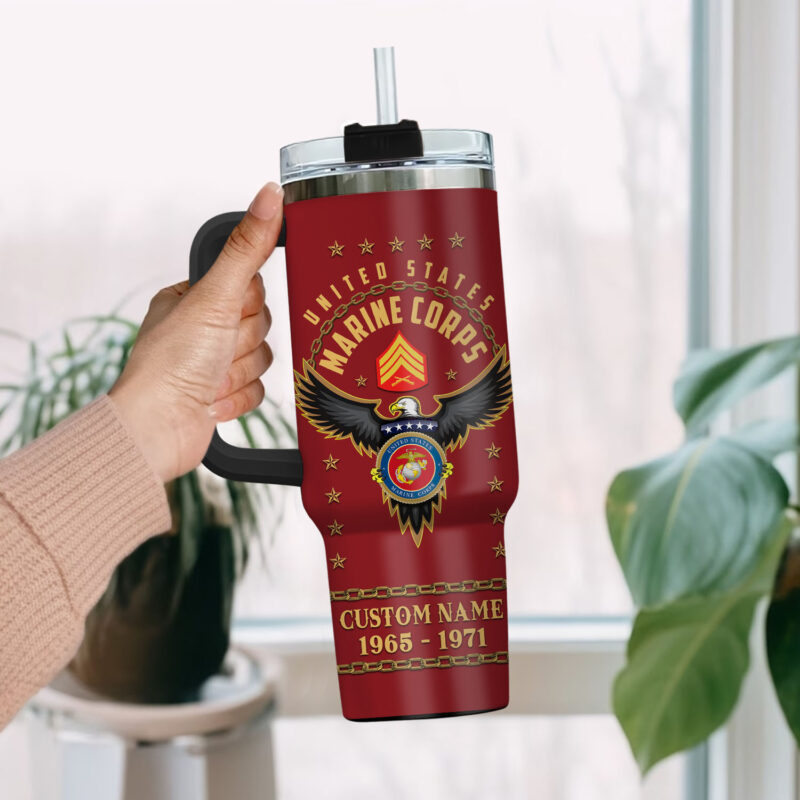 United States Marine Corps Custom Stanley Quencher 40oz Stainless Steel Tumbler With Handle - Threewoofs - Image 2