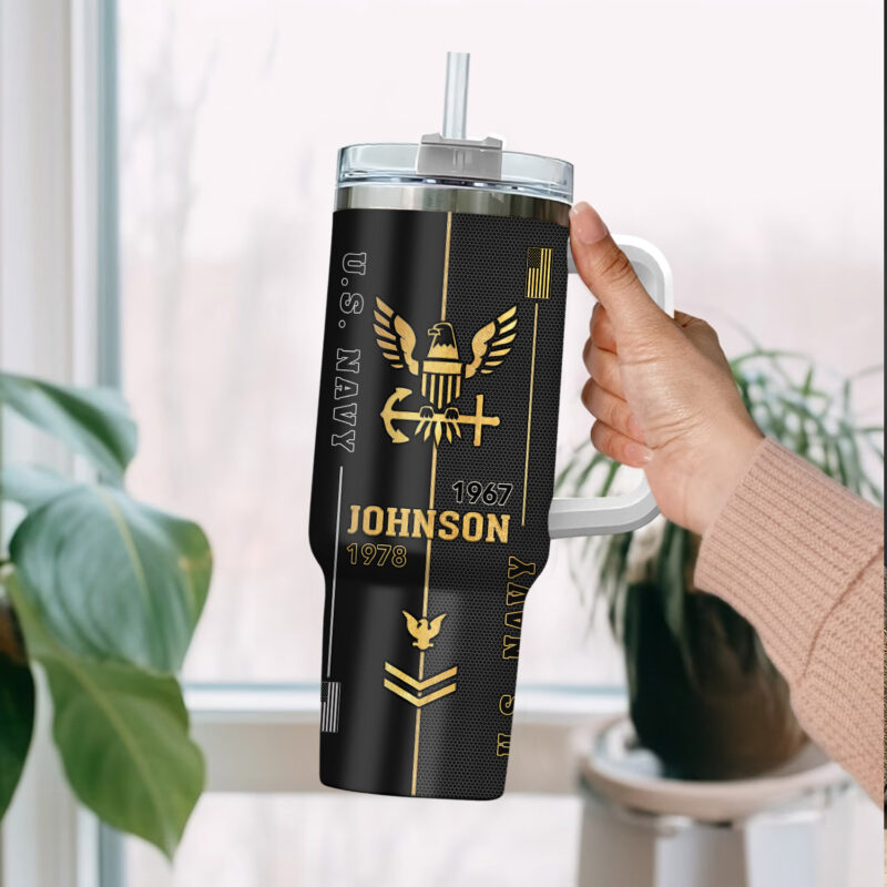 United States Navy Custom Stanley Quencher 40oz Stainless Steel Tumbler With Handle - Threewoofs - Image 2