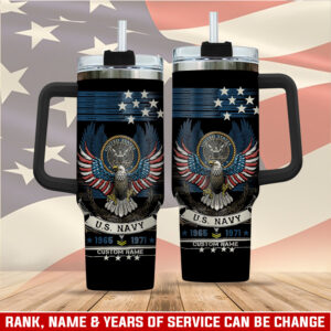 United States Navy Custom Stanley Quencher 40oz Stainless Steel Tumbler With Handle - Threewoofs