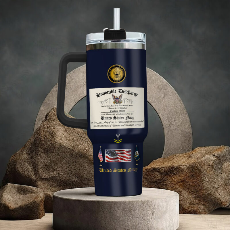 United States Navy Custom Stanley Quencher 40oz Stainless Steel Tumbler With Handle - Threewoofs - Image 3