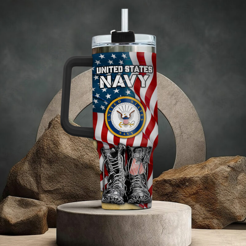 United States Navy Custom Stanley Quencher 40oz Stainless Steel Tumbler With Handle - Threewoofs - Image 3