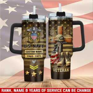 United States Navy Custom Stanley Quencher 40oz Stainless Steel Tumbler With Handle - Threewoofs