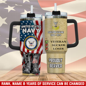 United States Navy Custom Stanley Quencher 40oz Stainless Steel Tumbler With Handle - Threewoofs