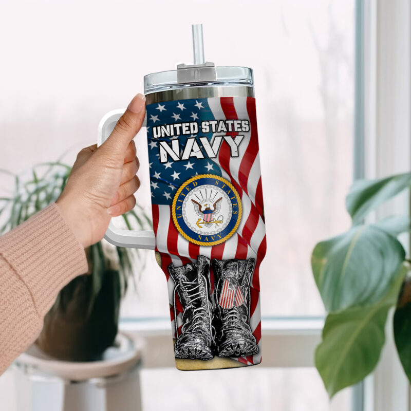 United States Navy Custom Stanley Quencher 40oz Stainless Steel Tumbler With Handle - Threewoofs - Image 2