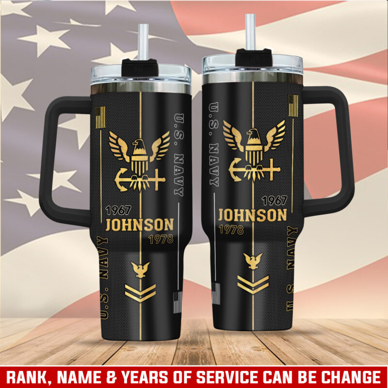 United States Navy Custom Stanley Quencher 40oz Stainless Steel Tumbler With Handle - Threewoofs