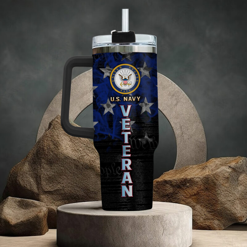 United States Navy Custom Stanley Quencher 40oz Stainless Steel Tumbler With Handle - Threewoofs - Image 3
