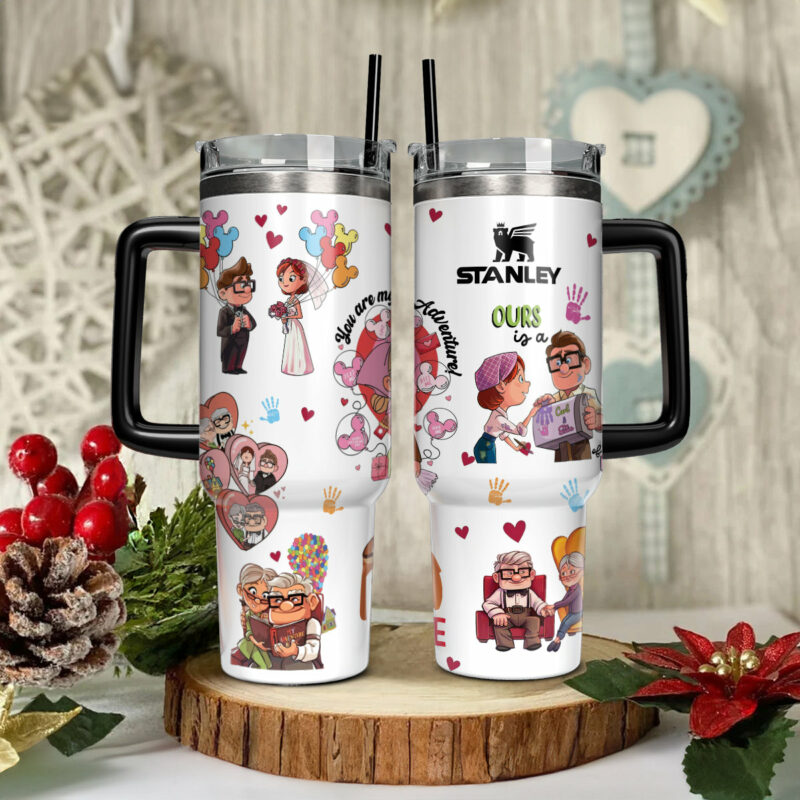 Up Movies Custom Stanley Quencher 40oz Stainless Steel Tumbler With Handle - Threewoofs - Image 2