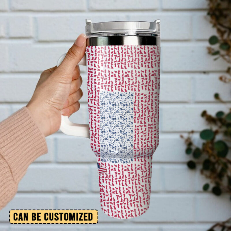 USA Dog Flag Custom Stanley Quencher 40oz Stainless Steel Tumbler With Handle - Threewoofs - Image 3