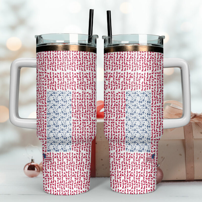 USA Dog Flag Custom Stanley Quencher 40oz Stainless Steel Tumbler With Handle - Threewoofs - Image 4