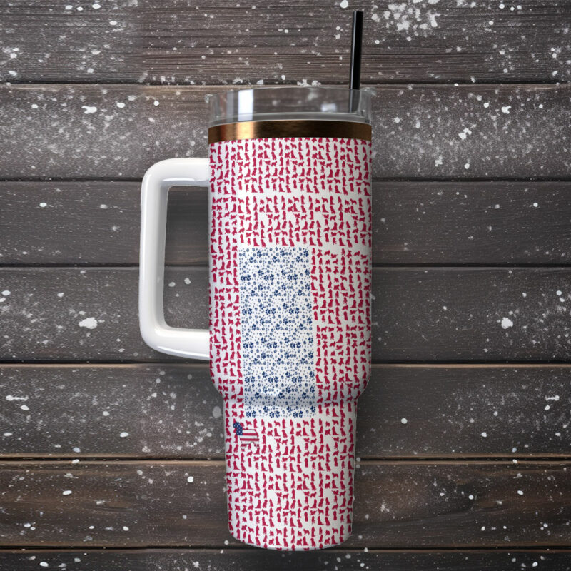 USA Dog Flag Custom Stanley Quencher 40oz Stainless Steel Tumbler With Handle - Threewoofs - Image 2