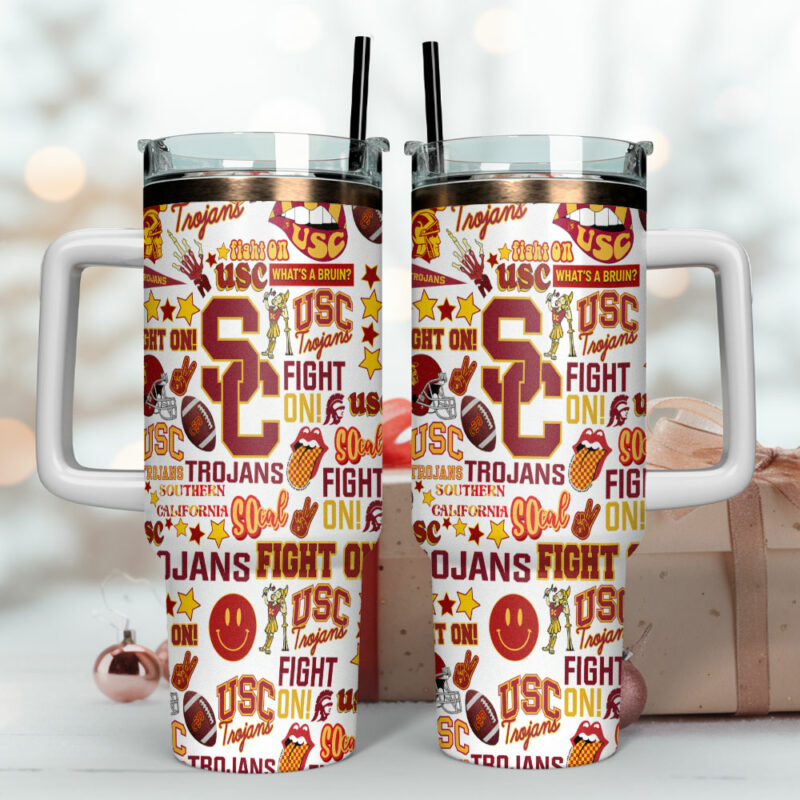 USC Trojans NCAA Custom Stanley Quencher 40oz Stainless Steel Tumbler With Handle - Threewoofs - Image 4