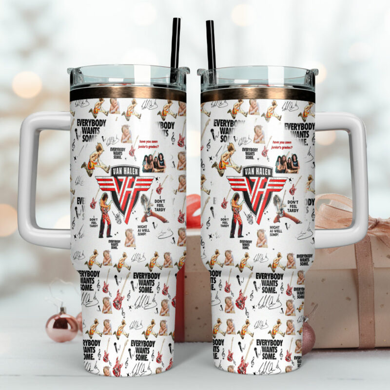 Van Halen Music Custom Stanley Quencher 40oz Stainless Steel Tumbler With Handle - Threewoofs - Image 4