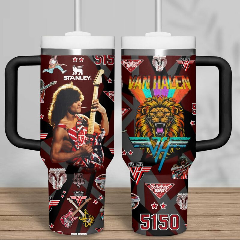 Van Halen Music Custom Stanley Quencher 40oz Stainless Steel Tumbler With Handle - Threewoofs - Image 2