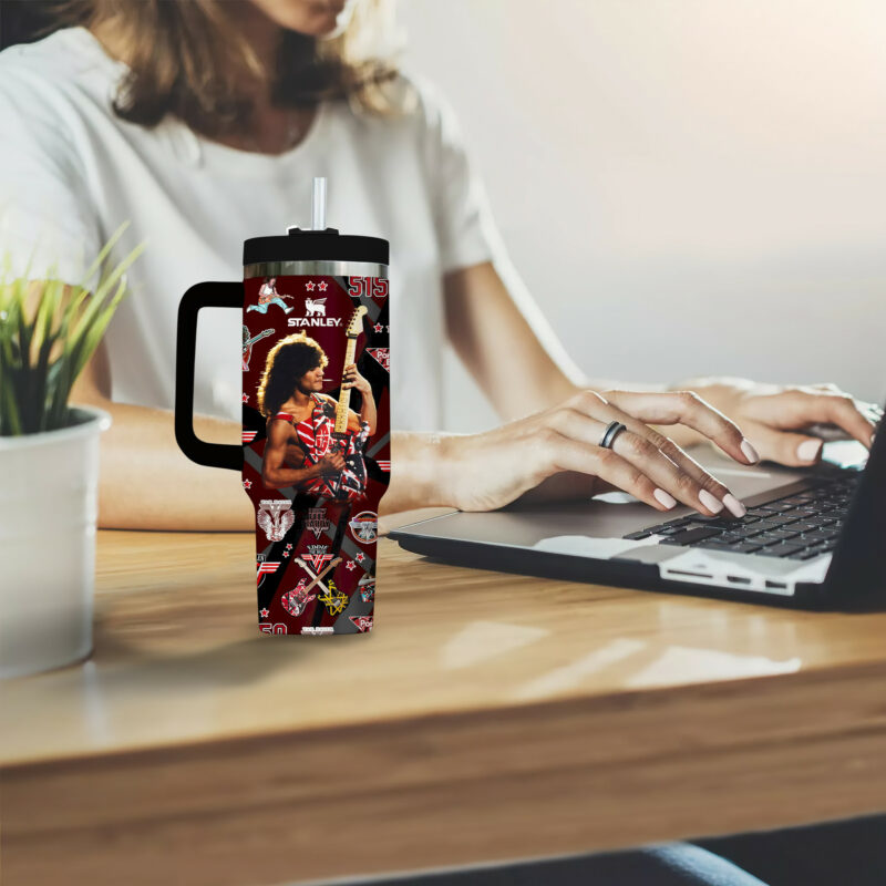Van Halen Music Custom Stanley Quencher 40oz Stainless Steel Tumbler With Handle - Threewoofs - Image 4