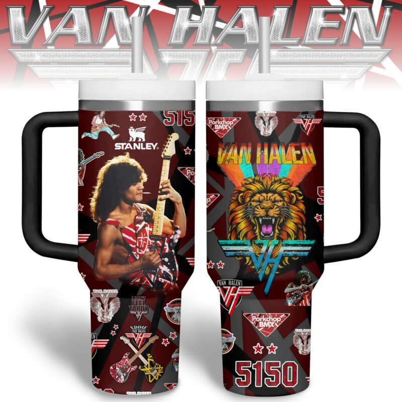 Van Halen Music Custom Stanley Quencher 40oz Stainless Steel Tumbler With Handle - Threewoofs